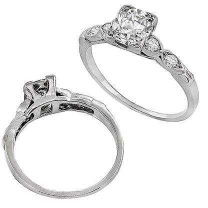 Art Deco 0.72ct Cushion Cut Diamond Platinum Engagement Ring