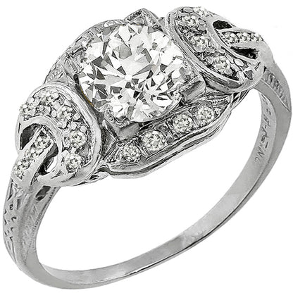 Art Deco 0.76ct Old Mine Cut Diamond Platinum Engagement Ring