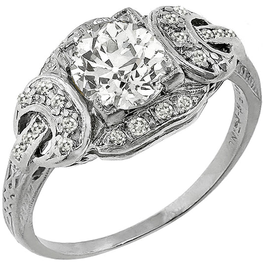 Art Deco 0.76ct Old Mine Cut Diamond Platinum Engagement Ring