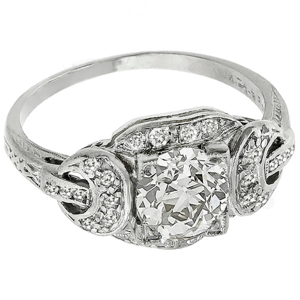 Art Deco 0.76ct Old Mine Cut Diamond Platinum Engagement Ring