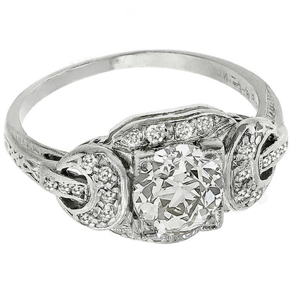Art Deco 0.76ct Old Mine Cut Diamond Platinum Engagement Ring