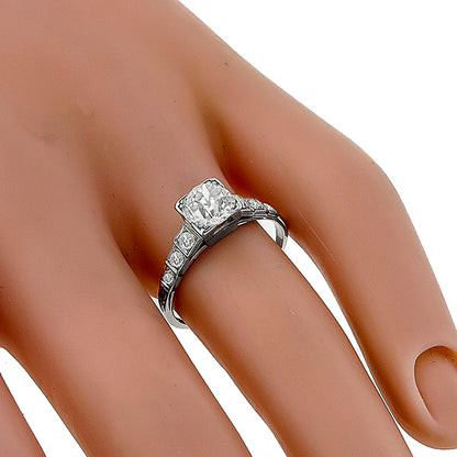 Art Deco 0.83ct Old Mine Cut Diamond Platinum Engagement Ring