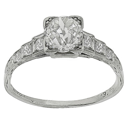Art Deco 0.83ct Old Mine Cut Diamond Platinum Engagement Ring