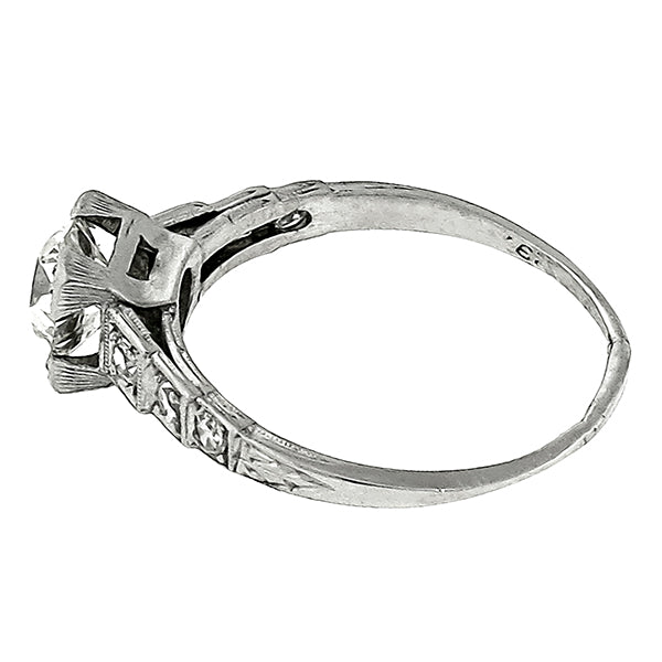 Art Deco 0.83ct Old Mine Cut Diamond Platinum Engagement Ring