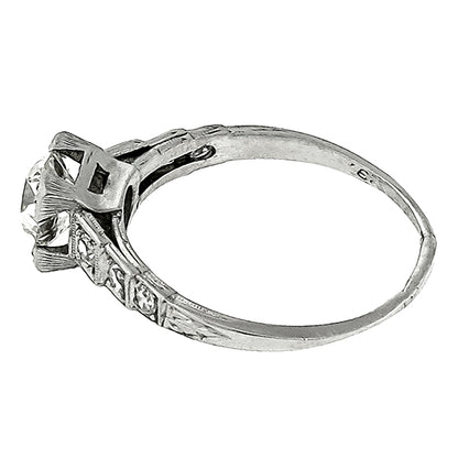 Art Deco 0.83ct Old Mine Cut Diamond Platinum Engagement Ring