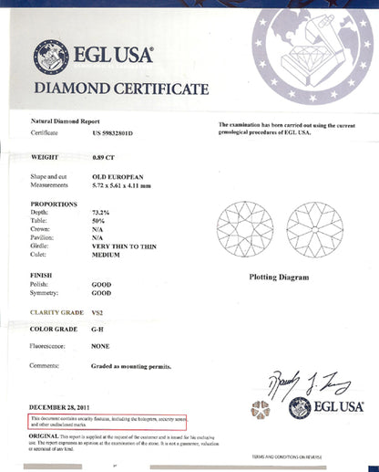 Art Deco 0.89ct Old European Cut Diamond Sapphire 18k White Gold Engagement Ring