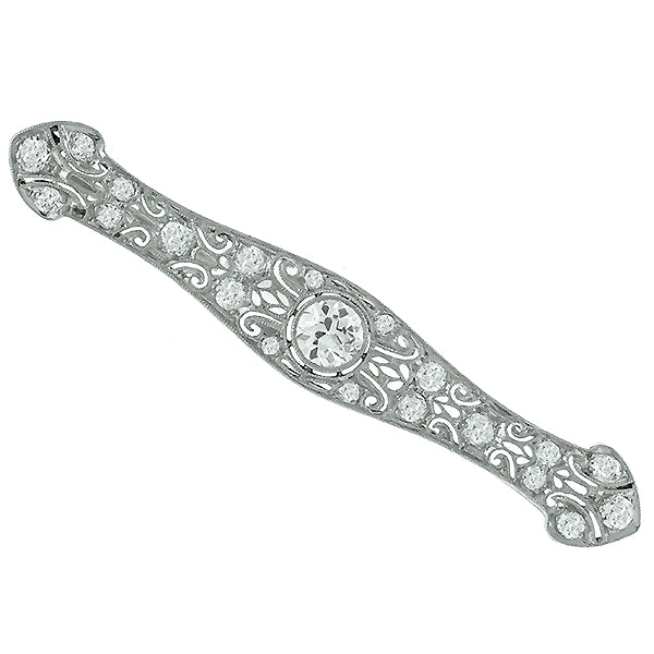 Art Deco 0.90ct Old Mine Cut Center Diamond Platinum Pin