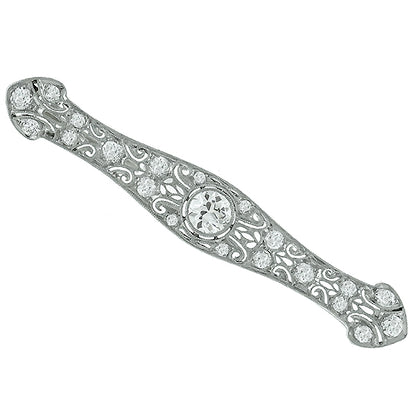 Art Deco 0.90ct Old Mine Cut Center Diamond Platinum Pin
