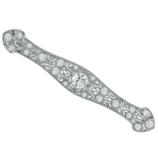 Art Deco 0.90ct Old Mine Cut Center Diamond Platinum Pin