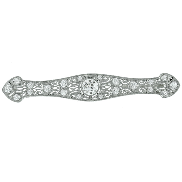 Art Deco 0.90ct Old Mine Cut Center Diamond Platinum Pin