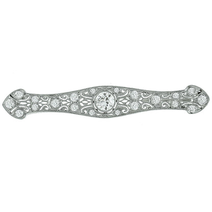 Art Deco 0.90ct Old Mine Cut Center Diamond Platinum Pin
