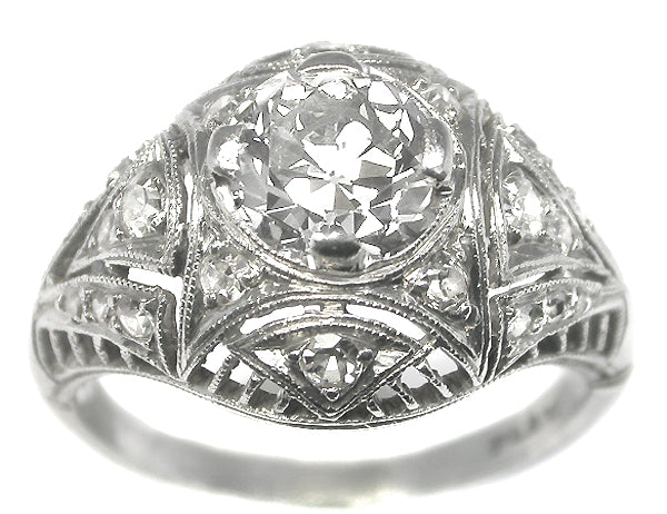 Art Deco 0.90ct Old Mine Diamond Platinum Engagement Ring