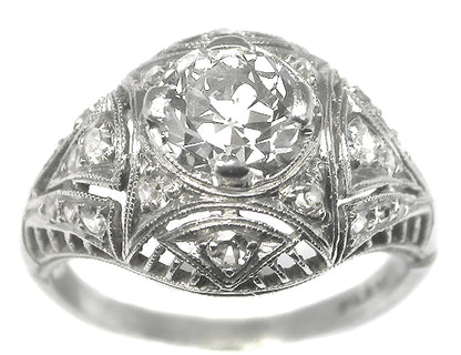 Art Deco 0.90ct Old Mine Diamond Platinum Engagement Ring