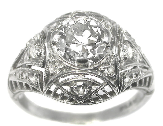 Art Deco 0.90ct Old Mine Diamond Platinum Engagement Ring