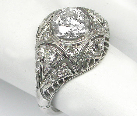Art Deco 0.90ct Old Mine Diamond Platinum Engagement Ring