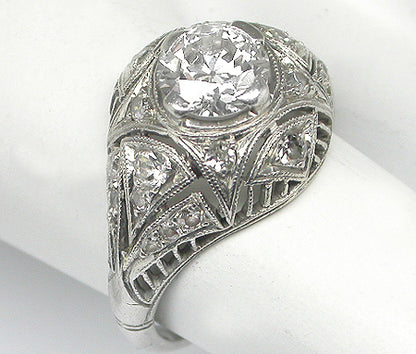 Art Deco 0.90ct Old Mine Diamond Platinum Engagement Ring