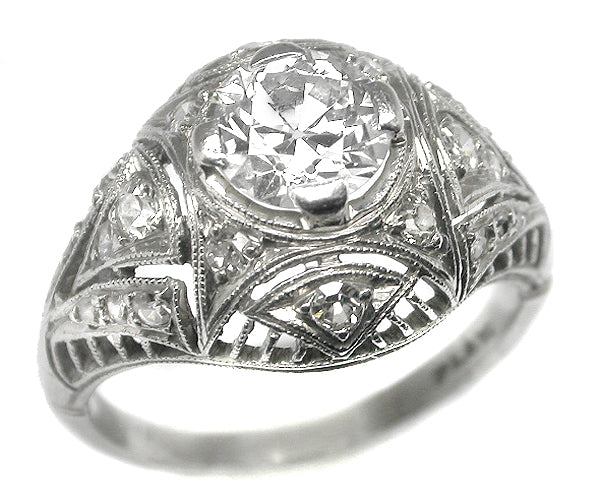 Art Deco 0.90ct Old Mine Diamond Platinum Engagement Ring