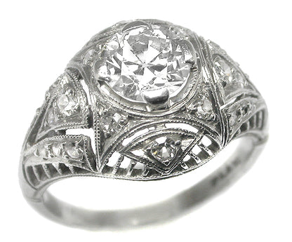 Art Deco 0.90ct Old Mine Diamond Platinum Engagement Ring