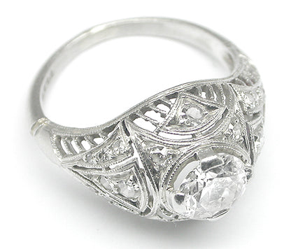 Art Deco 0.90ct Old Mine Diamond Platinum Engagement Ring