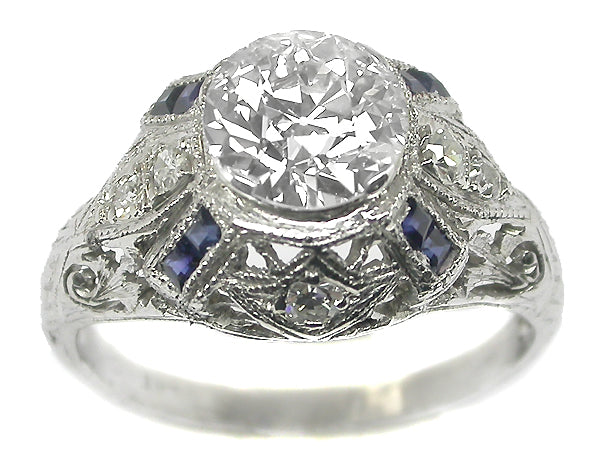 Art Deco 0.94ct Old European Diamond Platinum  Engagement Ring
