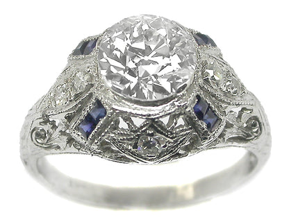 Art Deco 0.94ct Old European Diamond Platinum  Engagement Ring