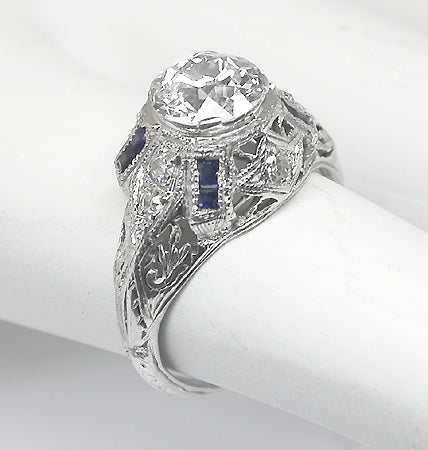 Art Deco 0.94ct Old European Diamond Platinum  Engagement Ring