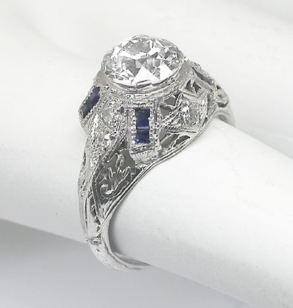 Art Deco 0.94ct Old European Diamond Platinum  Engagement Ring