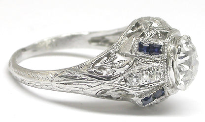 Art Deco 0.94ct Old European Diamond Platinum  Engagement Ring
