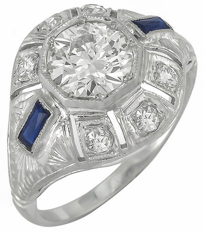 Art Deco 0.98ct Diamond 18k Gold Engagement Ring