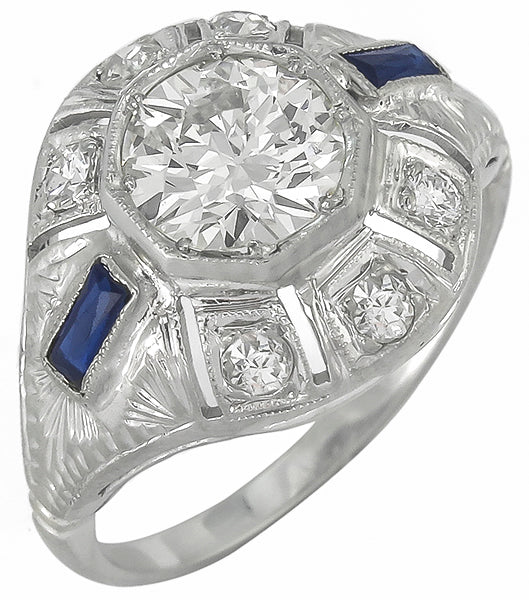 Art Deco 0.98ct Diamond 18k Gold Engagement Ring