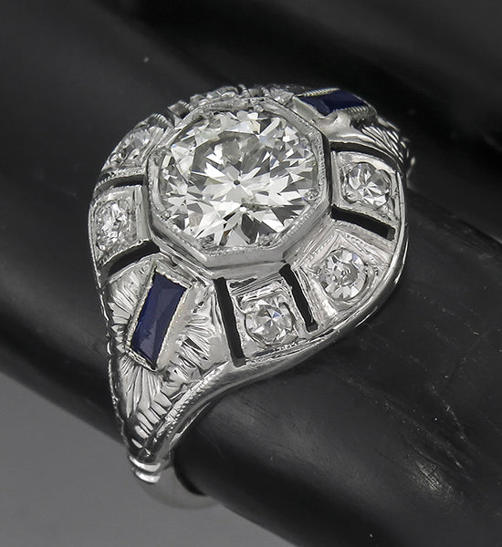 Art Deco 0.98ct Diamond 18k Gold Engagement Ring