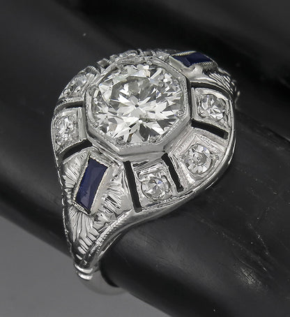 Art Deco 0.98ct Diamond 18k Gold Engagement Ring