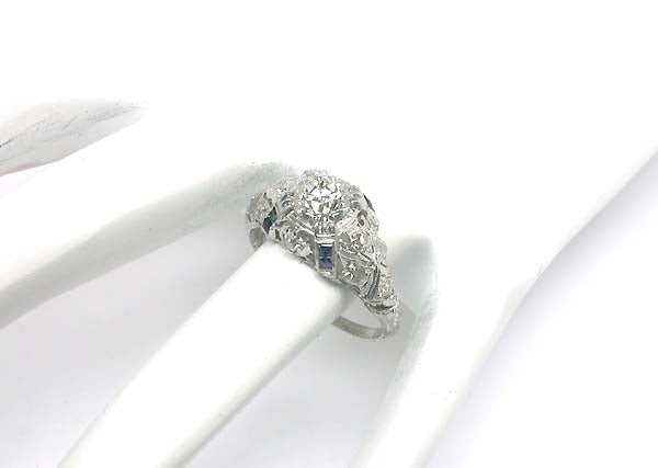 Art Deco 0.98ct Diamond & Sapphire Platinum Engagement Ring