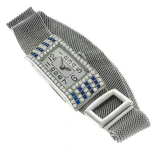 Art Deco 1.00ct Diamond 0.40ct Sapphire Platinum Gold  Watch