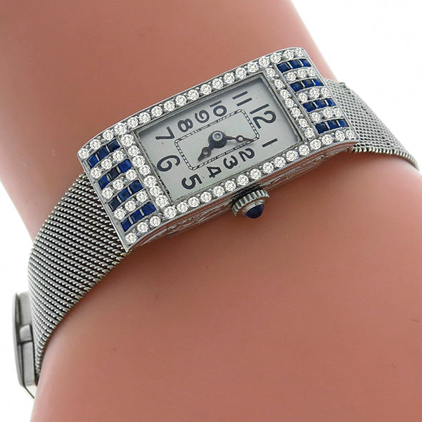 Art Deco 1.00ct Diamond 0.40ct Sapphire Platinum Gold  Watch