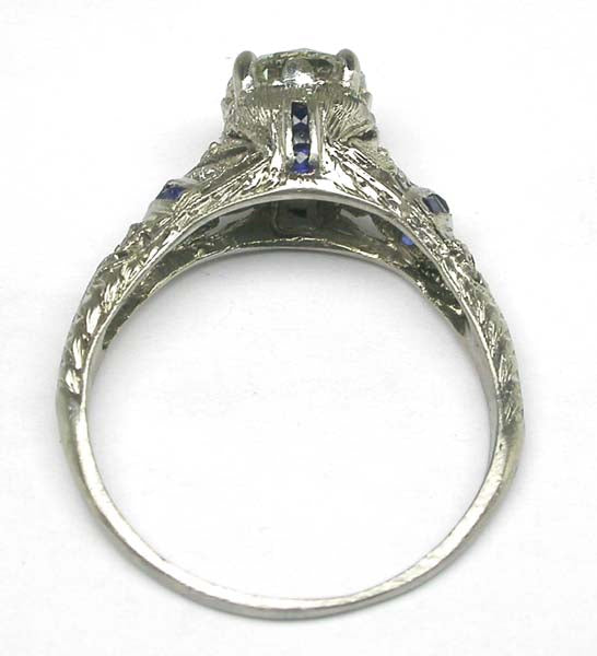 Art Deco 1.03ct Diamond & Sapphire Platinum Engagement Ring