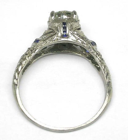 Art Deco 1.03ct Diamond & Sapphire Platinum Engagement Ring