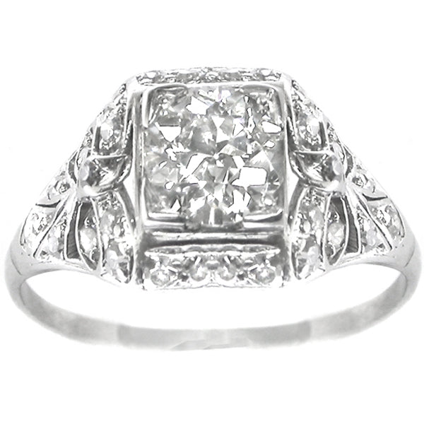Art Deco 1.03ct Round Brilliant Diamond Platinum Engagement Ring