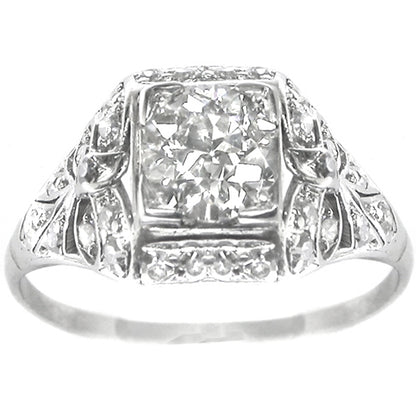 Art Deco 1.03ct Round Brilliant Diamond Platinum Engagement Ring