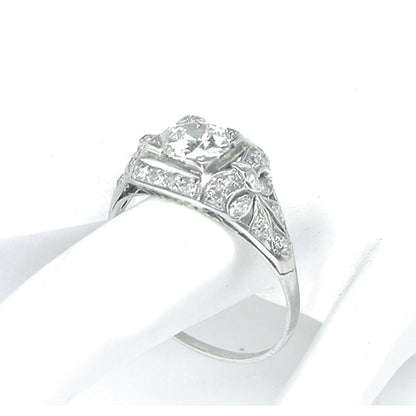 Art Deco 1.03ct Round Brilliant Diamond Platinum Engagement Ring