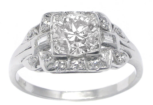 Art Deco 1.04ct Old European Diamond Platinum Engagement Ring