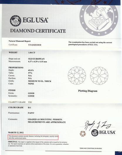 Art Deco 1.04ct Old European Diamond Platinum Engagement Ring