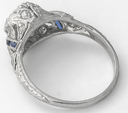 Art Deco 1.06ct Diamond Sapphire Platinum Engagement Ring GIA Certified