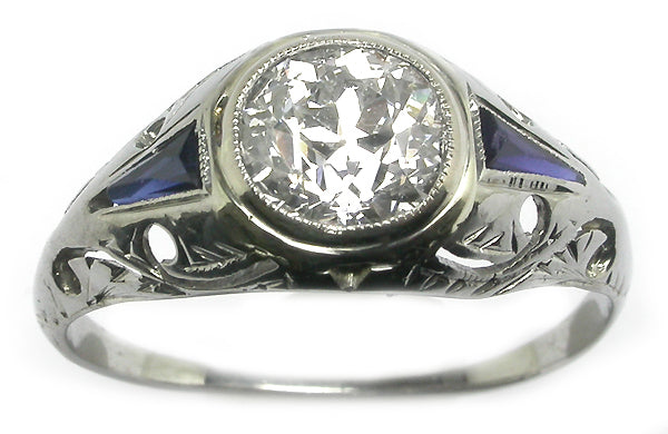 Art Deco 1.07ct Diamond 18k White Gold Engagement Ring
