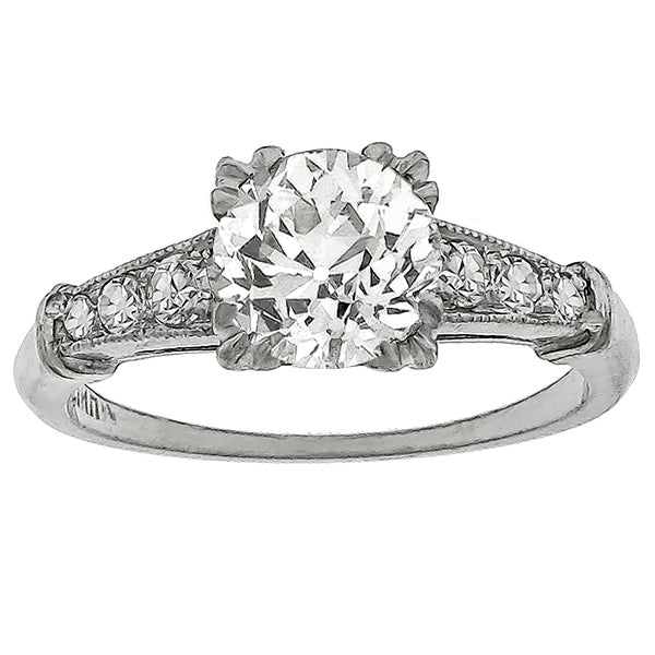 Art Deco 1.07ct Old Mine Cut Diamond Platinum Engagement Ring