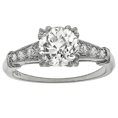 Art Deco 1.07ct Old Mine Cut Diamond Platinum Engagement Ring