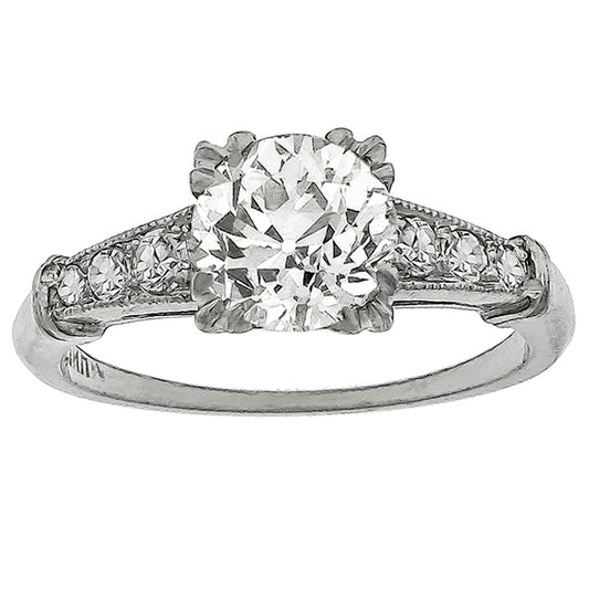 Art Deco 1.07ct Old Mine Cut Diamond Platinum Engagement Ring