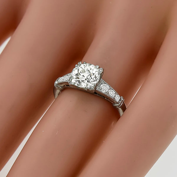 Art Deco 1.07ct Old Mine Cut Diamond Platinum Engagement Ring
