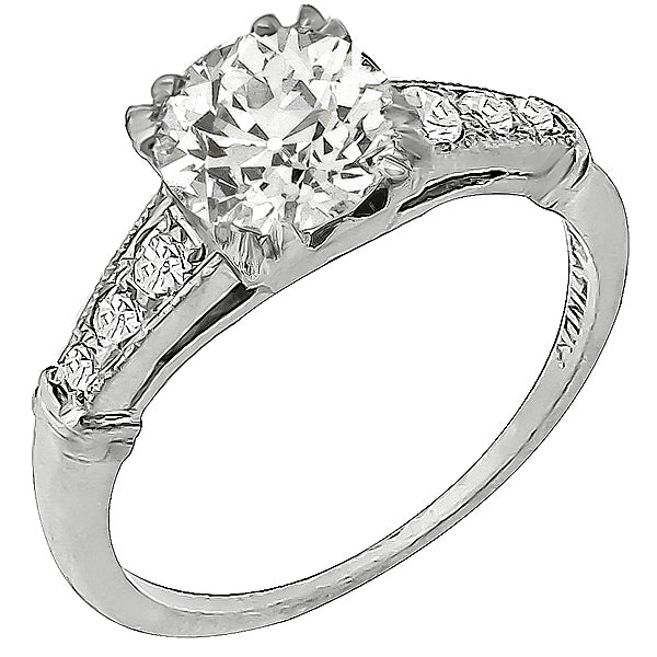 Art Deco 1.07ct Old Mine Cut Diamond Platinum Engagement Ring