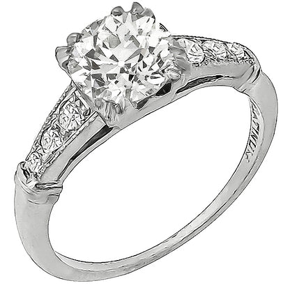 Art Deco 1.07ct Old Mine Cut Diamond Platinum Engagement Ring